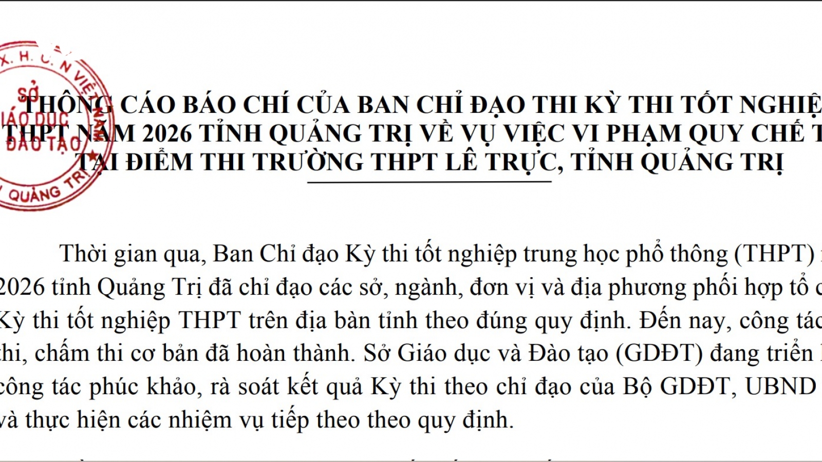 Vụ tiêu cực thi tốt nghiệp THPT ở Quảng Trị: Có 9 thí sinh liên quan trực tiếp