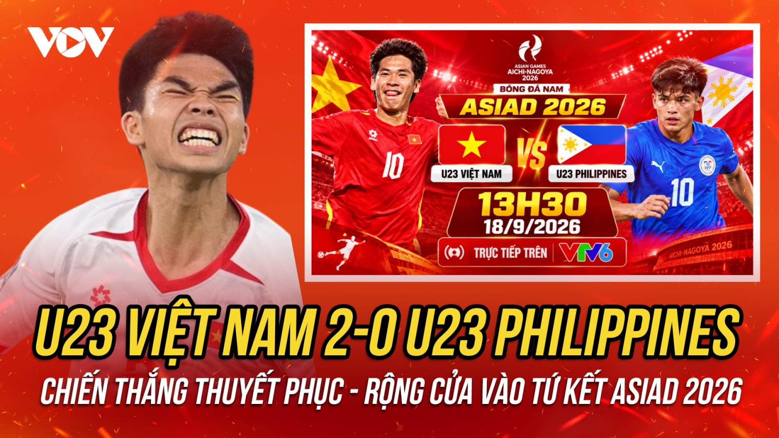U23 Việt Nam rộng cửa vào tứ kết ASIAD 2026 sau trận thắng U23 Philippines