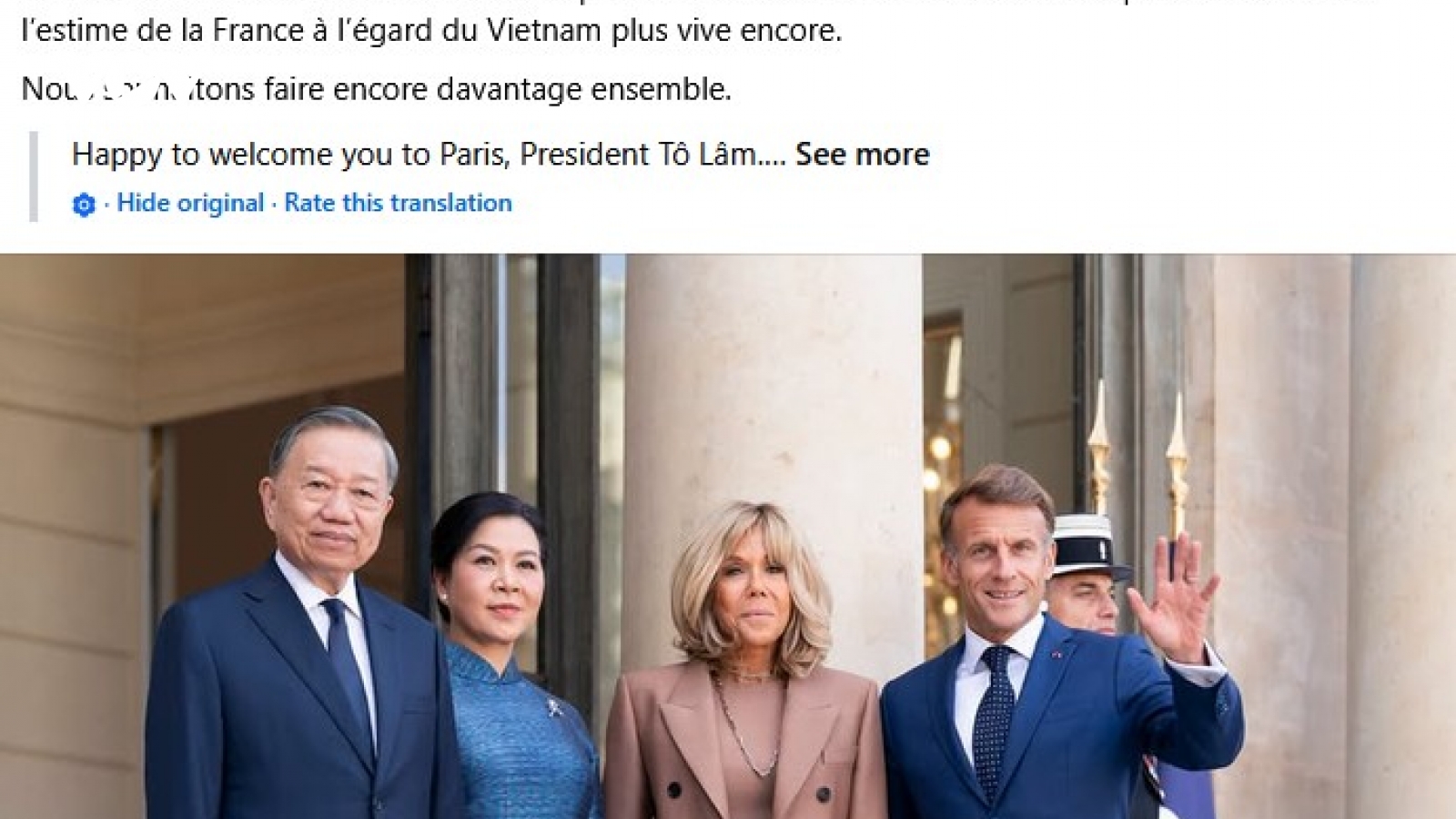 Tổng thống Pháp gửi lời chúc Tổng Bí thư, Chủ tịch nước Tô Lâm trên Facebook