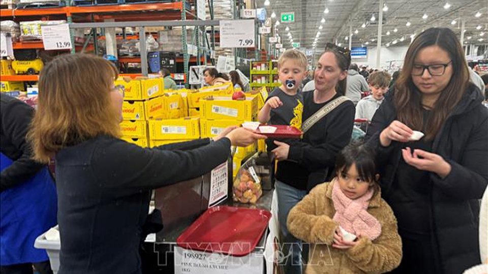 Australian consumer sample Vietnamese lychee at Costco store in Adelaide.jpg
