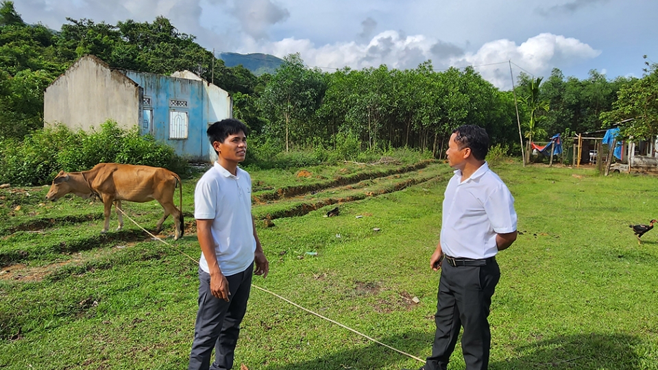 Anh Hồ Văn Lách, đồng bào Cor xã Trà Sơn thoát nghèo nhờ được hỗ trợ cặp bò sinh sản và vốn vay xây nhà kiên cố.jpg