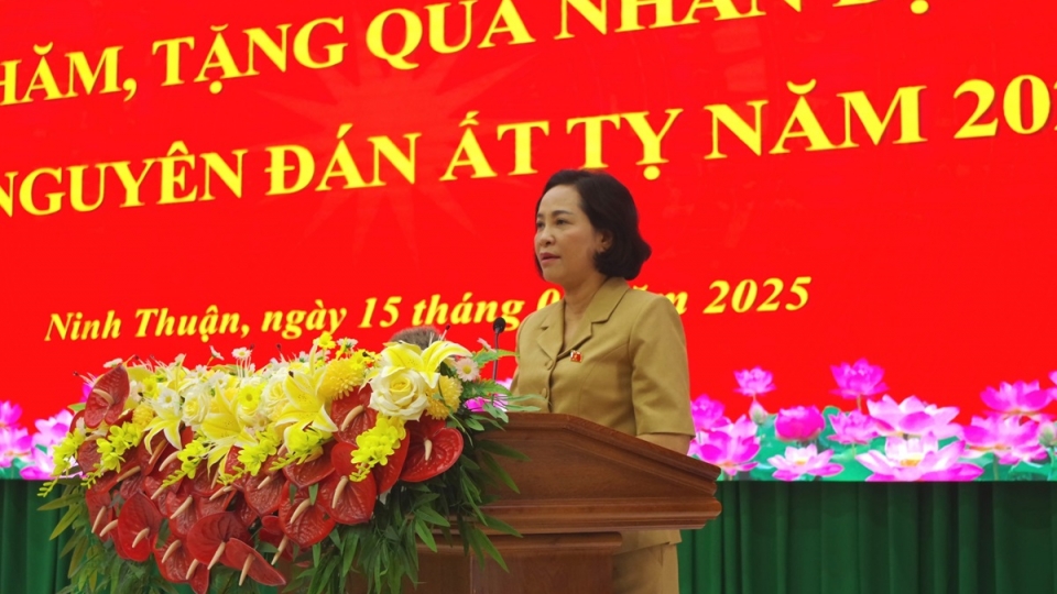 Đồng chí Nguyễn Thị Thanh - Ủy viên Trung ương Đảng, Phó Chủ tịch Quốc hội phát biểu tại buổi gặp mặt.jpg