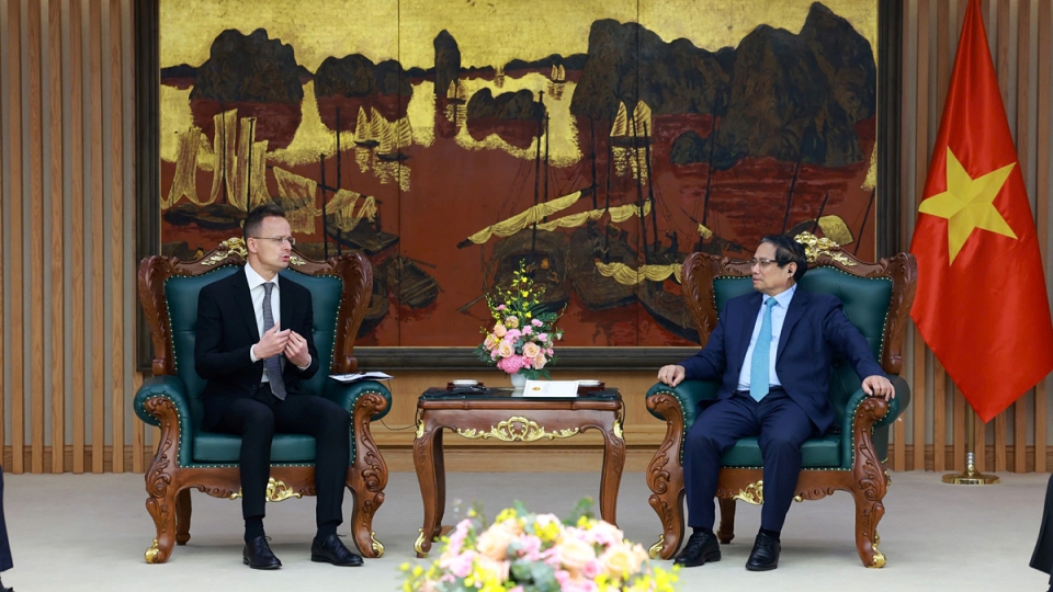 Pham Minh Chinh and Peter Szijjarto meet in hanoi 1.jpg