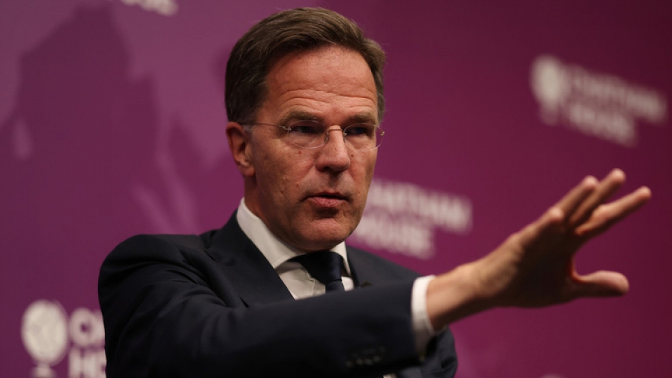 Tổng thư ký NATO Mark Rutte phát biểu tại Chatham House ở London.jpg
