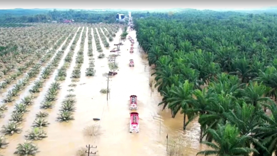 Đoàn xe cứu trợ đi trong nước ngập tại tỉnh Aceh - nguồn_ Reuters.jpg