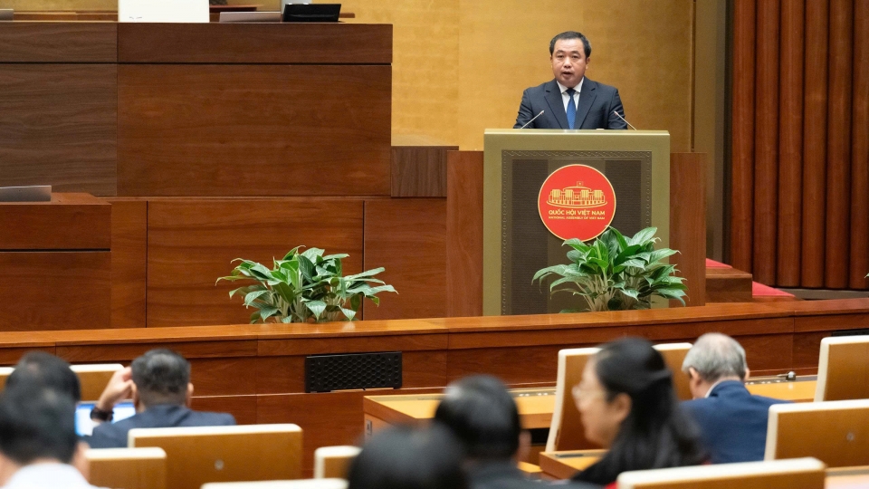 Minister of Agriculture and Environment Tran Duc Thang presents the resolution before the voting.jpg