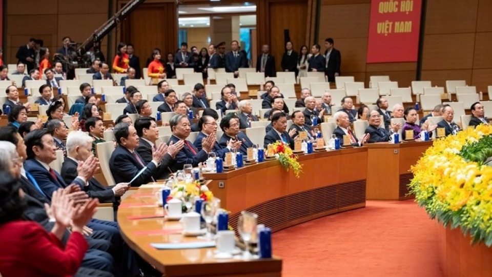 Party and State leaders, along with former leaders, attend the ceremony marking the 80th anniversary of Vietnam’s first General Election to elect the National Assembly.jpg