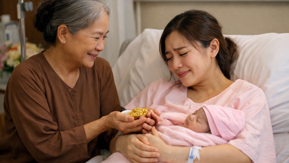 Tôi sinh con, chiếc túi vải mẹ chồng trao ngay ở bệnh viện khiến tôi bật khóc.png