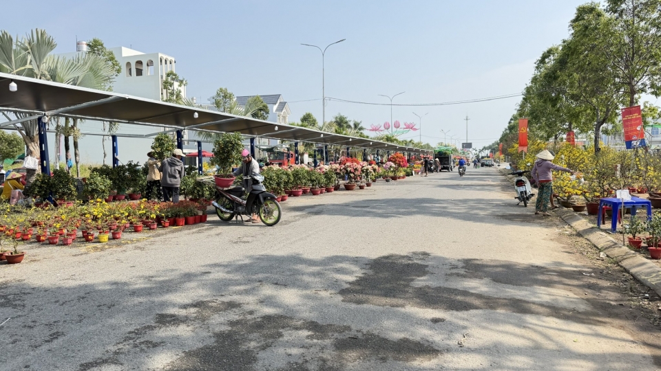 Các tuyến đường bày bán hoa kiểng ở thành phố Cần Thơ vẫn thưa thớt khách trong sáng ngày 28 Tết.jpg