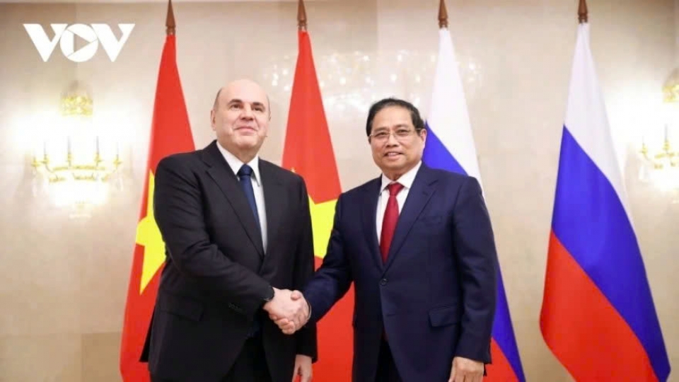 Russian Prime Minister Mikhail Mishustin and Vietnamese Prime Minister Pham Minh Chinh ahead of their talks in Moscow on March 23.jpg