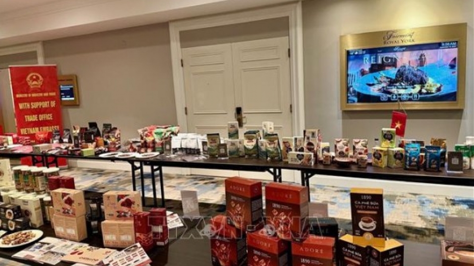 Vietnamese coffee and cocoa products on display at Vietnam Coffee Day in Toronto, Canada, 2025.jpg