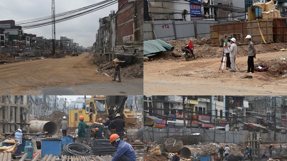 Đường vành đai 1 đoạn Hoàng Cầu - Voi Phục dần lộ diện sau 3 tháng thi công