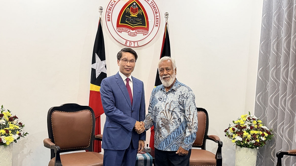 AVA_Đại biện Việt Nam tại Timor Leste Phạm Bình Đàm chào xã giao Thủ tướng Timor Leste Xanana Gusmão.jpg