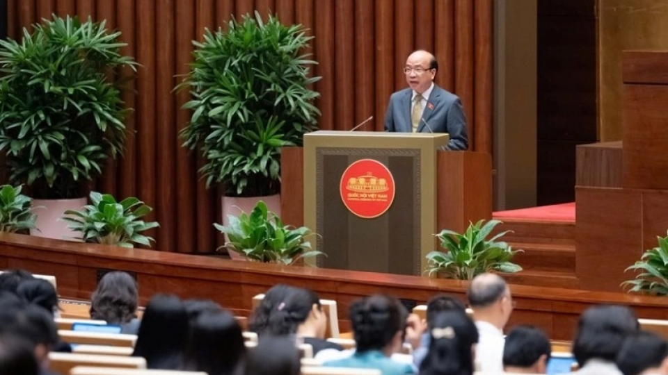 Chairman of the National Assembly’s Committee for Legal and Judicial Affairs Phan Chi Hieu presents a review of the four draft laws.jpg