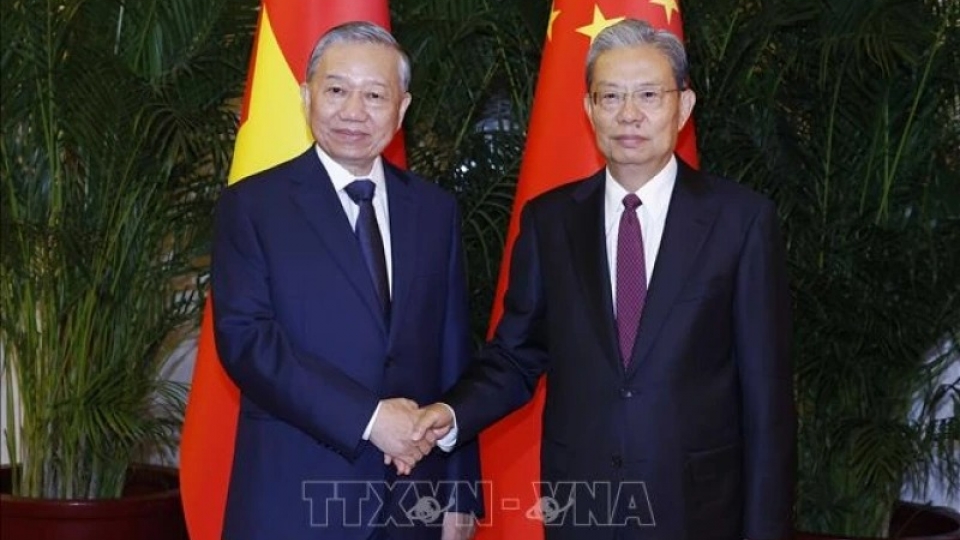 Vietnamese Party General Secretary and President To Lam met with Zhao Leji, Chairman of the Standing Committee of China’s National People’s Congress.jpg