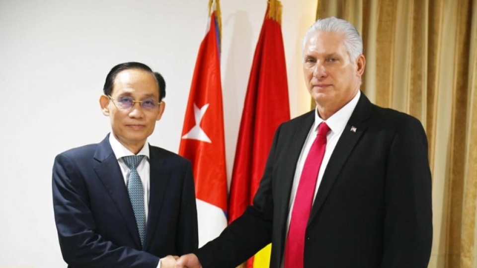 Le Hoang Trung and Cuban leader.jpg