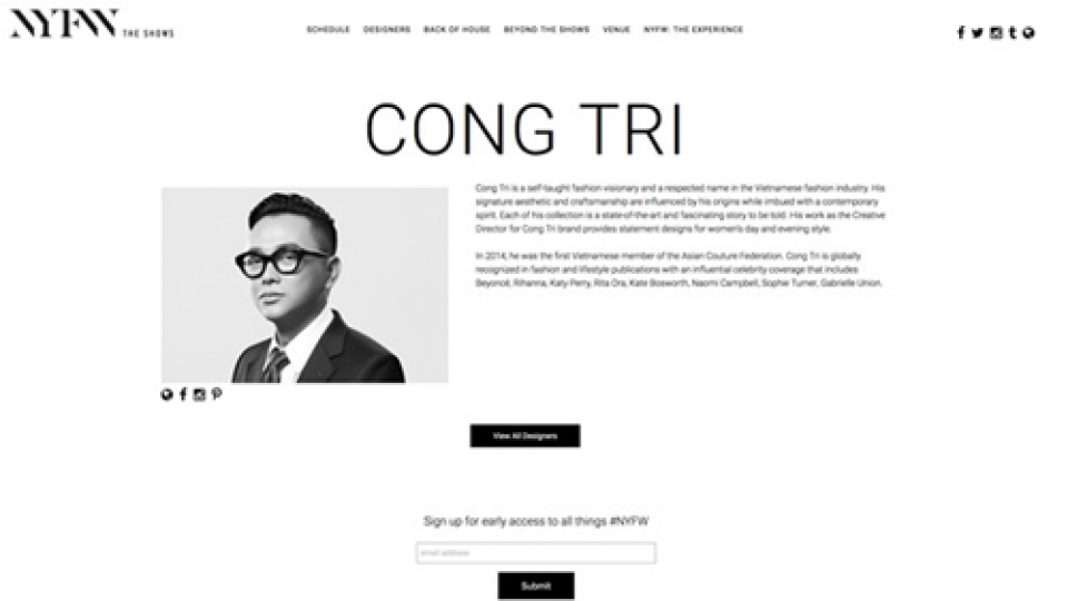 Designer Cong Tri to make New York Fashion Week return
