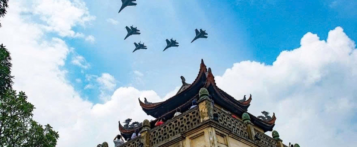 Military helicopters, fighter jets rehearse over Hanoi for National Day parade