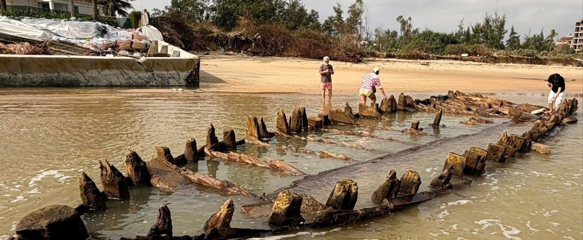 Ancient vessel resurfaces on central Vietnam coastline after Typhoon Kalmaegi