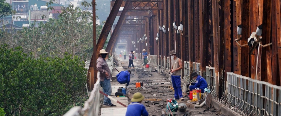 Centennial Long Bien Bridge under renovation