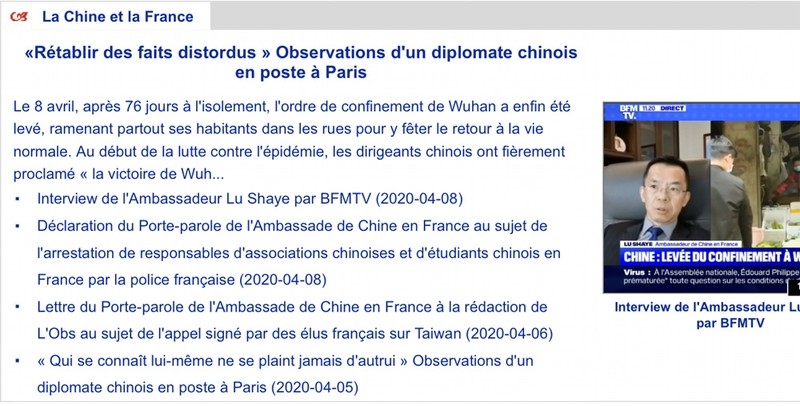 Pháp triệu Đại sứ Trung Quốc để phản đối truyền thông về Covid-19