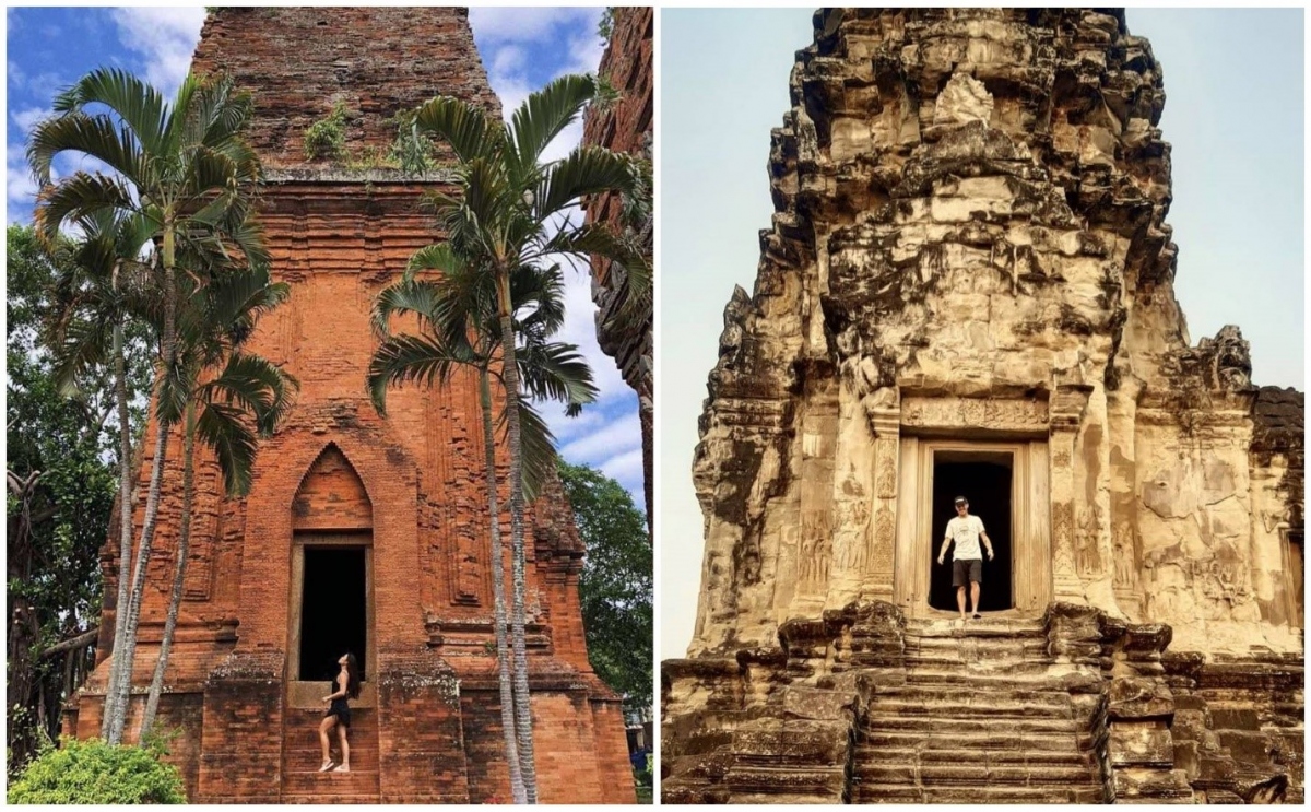 Nếu không quá rành về kiến trúc Chăm và Khmer cổ, thật khó để bạn có thể phân biệt đâu là khung hình chụp tại Tháp Đôi Quy Nhơn, đâu là khung hình chụp tại đền Angkor Wat – Nguồn: Tschini Nguyen, weissfelipe)./.