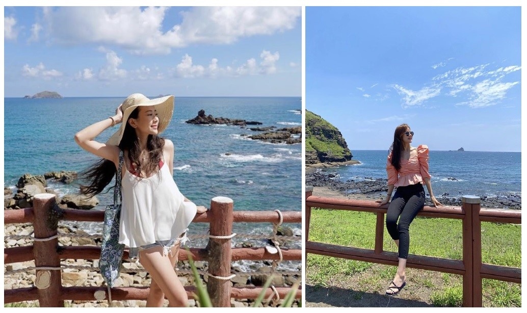 Không khó để có thể nhận ra nét tương đồng trong 2 bức ảnh check-in lần lượt tại Eo Gió (trái) và Jeju (phải) – Nguồn: leejihyeonnn; huahuanong.