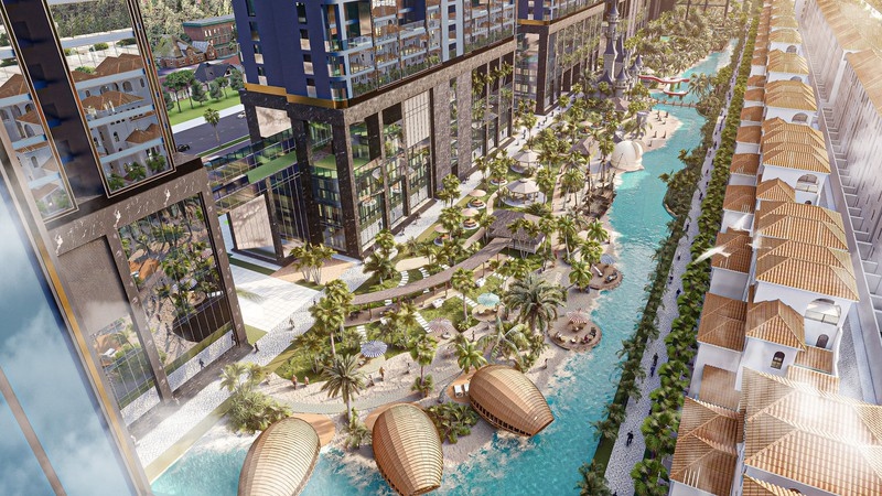Tầm nhìn nội khu tuyệt đẹp của Sunshine Diamond River với sự kết hợp hoàn hảo giữa các tầng nước và cây xanh.