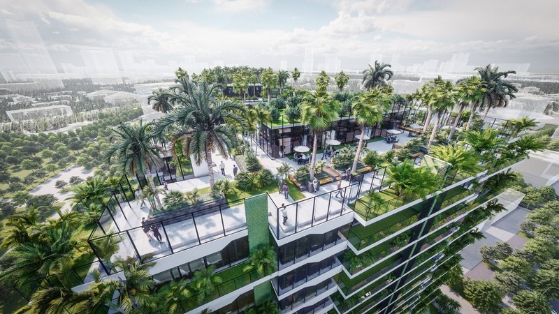 Tầm nhìn nội khu tuyệt đẹp của Sunshine Diamond River với sự kết hợp hoàn hảo giữa các tầng nước và cây xanh.
