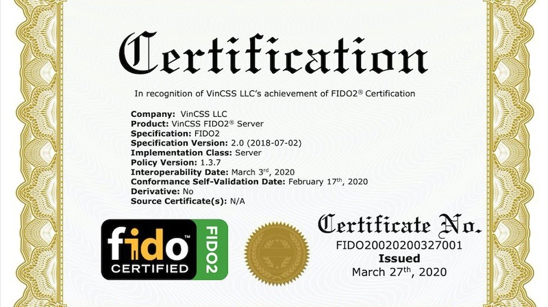Vingroup đạt chuẩn FIDO2 thứ hai cho sản phẩm máy chủ xác thực mạnh.
