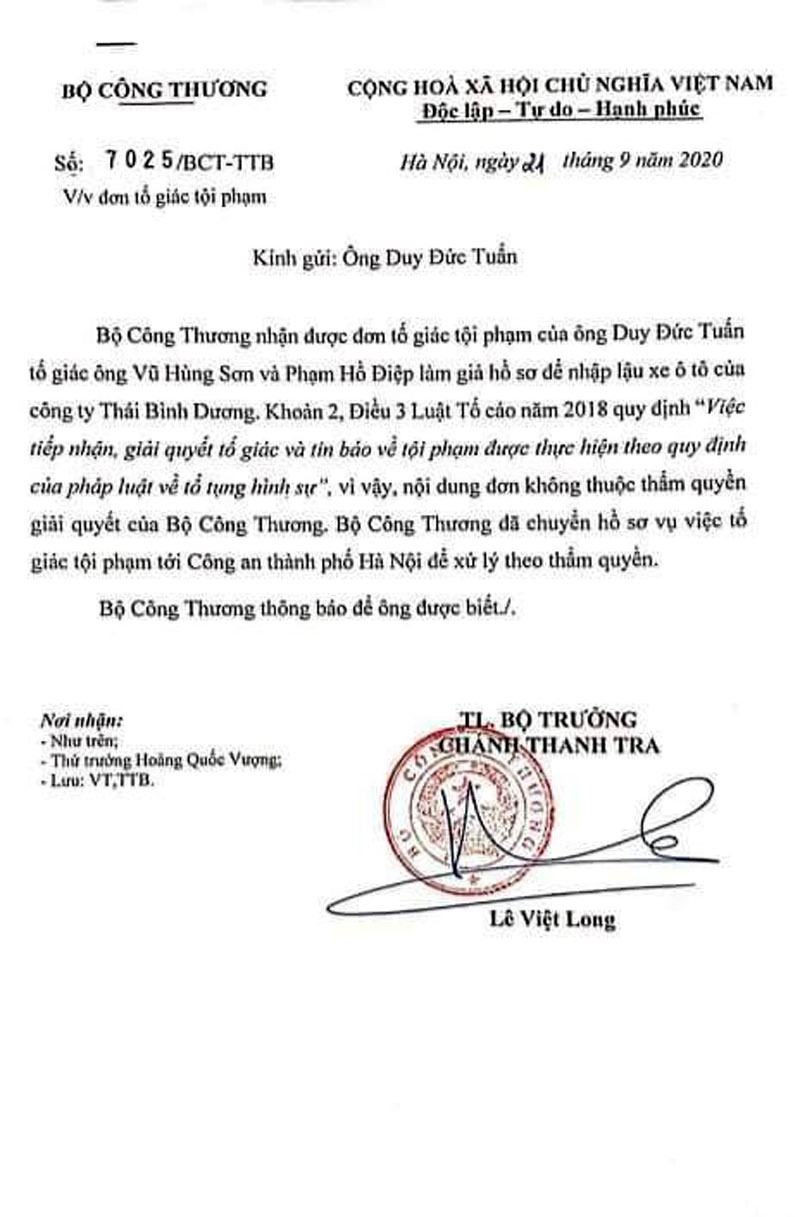 bo cong thuong len tieng ve vu ong vu hung son bi to cao lua dao hinh anh 1