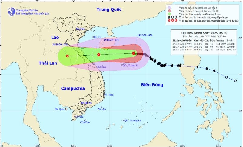 sang 25 10, bao so 8 se vao vung bien ha tinh den quang tri, giat cap 10 hinh anh 1