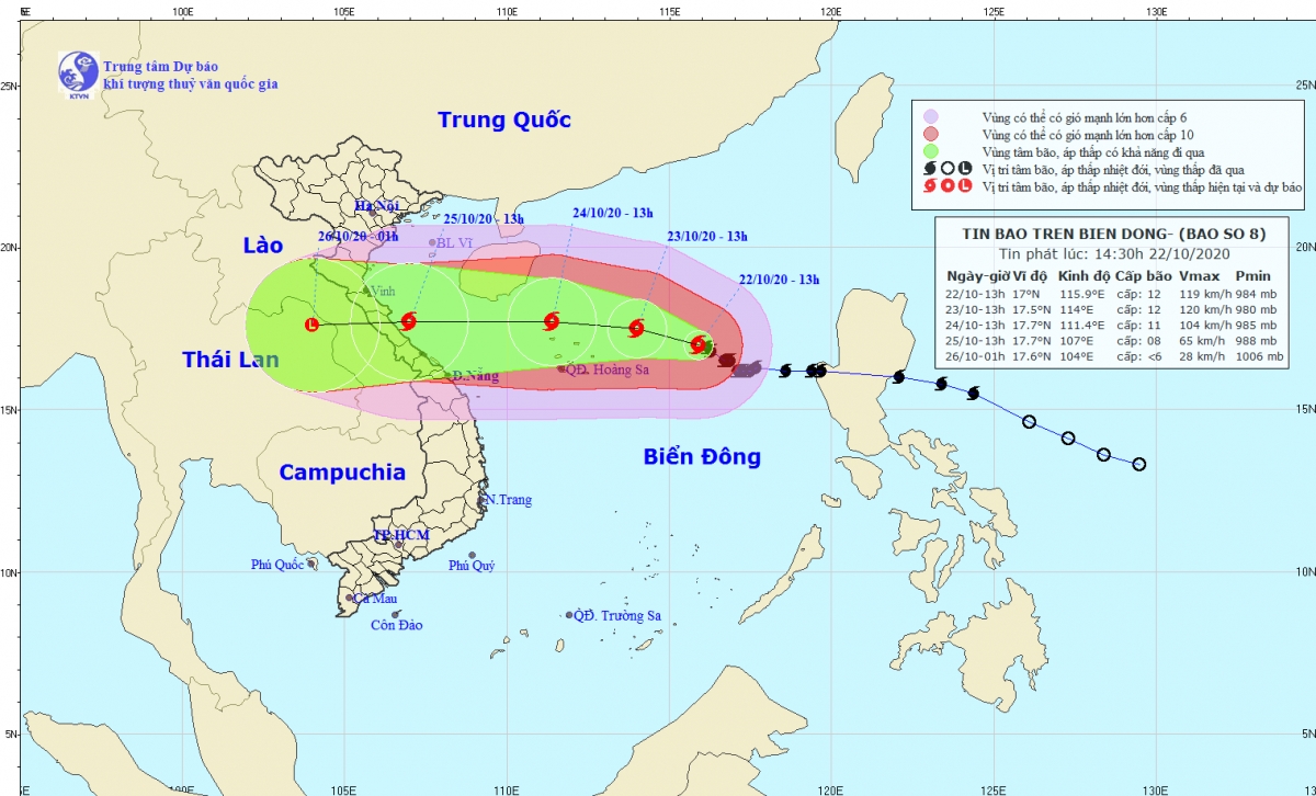 Bão số 8 giật cấp 14 cách quần đảo Hoàng Sa khoảng 360km