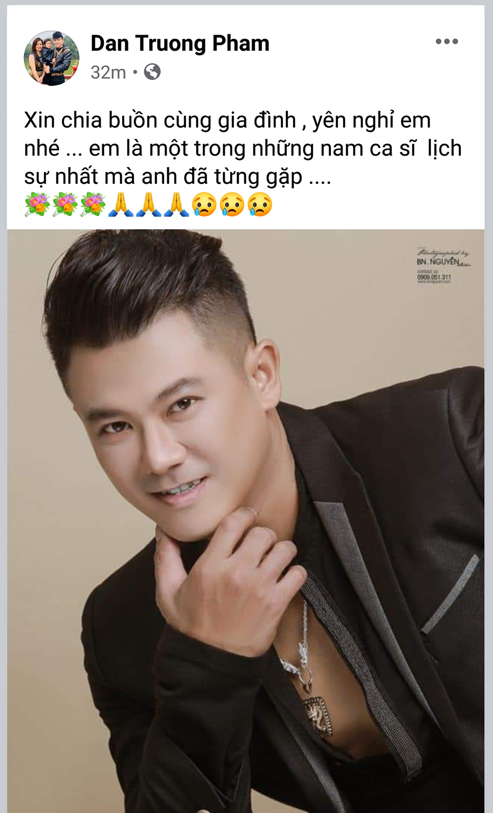 Ca sĩ Đan Trường gửi lời chia buồn đến gia đình nam ca sĩ Vân Quang Long.