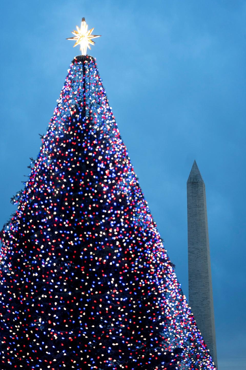 Cây thông Noel với hàng nghìn ánh đèn màu lấp lánh gần Nhà Trắng ở thủ đô Washington.