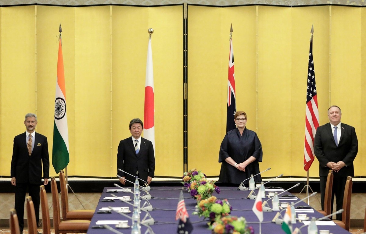 Ngoại trưởng Ấn Độ, Nhật Bản, Australia và Mỹ trong phiên họp tại Tokyo ngày 6/10/2020. Nguồn: Reuters