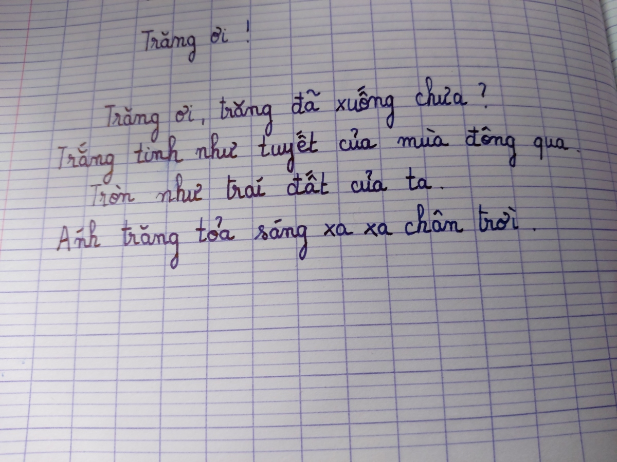 Bài thơ lục bát của một học sinh Yêu Tiếng Việt sống tại Pháp. Nguồn: Trường Yêu Tiếng Việt.