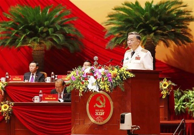 Gen. To Lam, Politburo member, Secretary of the Central Public Security Party Committee, and Minister of Public Security, delivers a speech at the congress on January 27 (Photo: VNA)