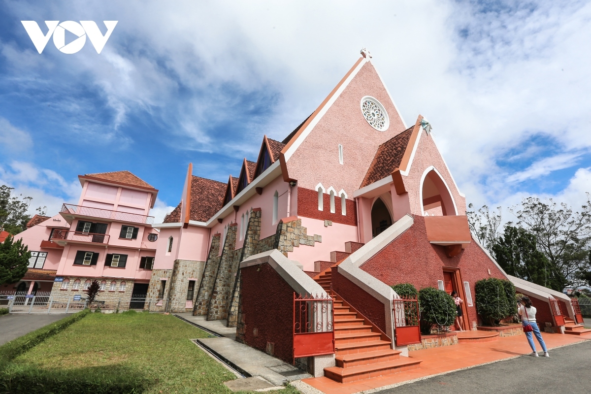 visiting old pink catholic church in da lat city picture 1