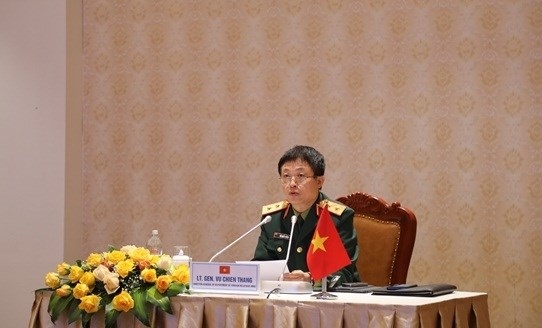 Lt. Gen. Vu Chien Thang, Director of the Foreign Relations Department at the Vietnamese Ministry of National Defence, speaks at the teleconferenced  9th Fullerton Forum (Photo: qdnd.vn)