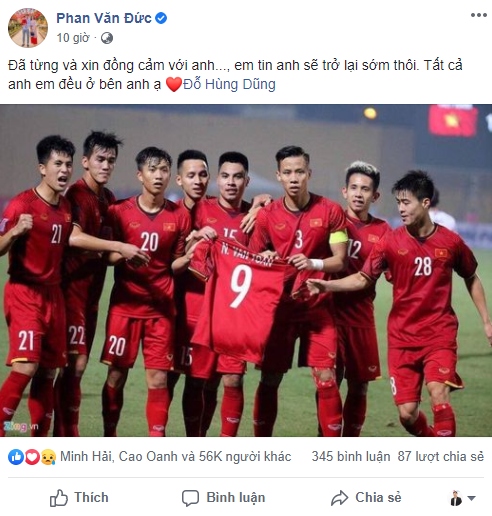Phan Văn Đức từng dính chấn thương nặng nên hiểu rõ nỗi khổ mà Hùng Dũng sắp phải nếm trải. Tiền vệ của SLNA tin rằng Dũng "Chíp" sẽ sớm trở lại.