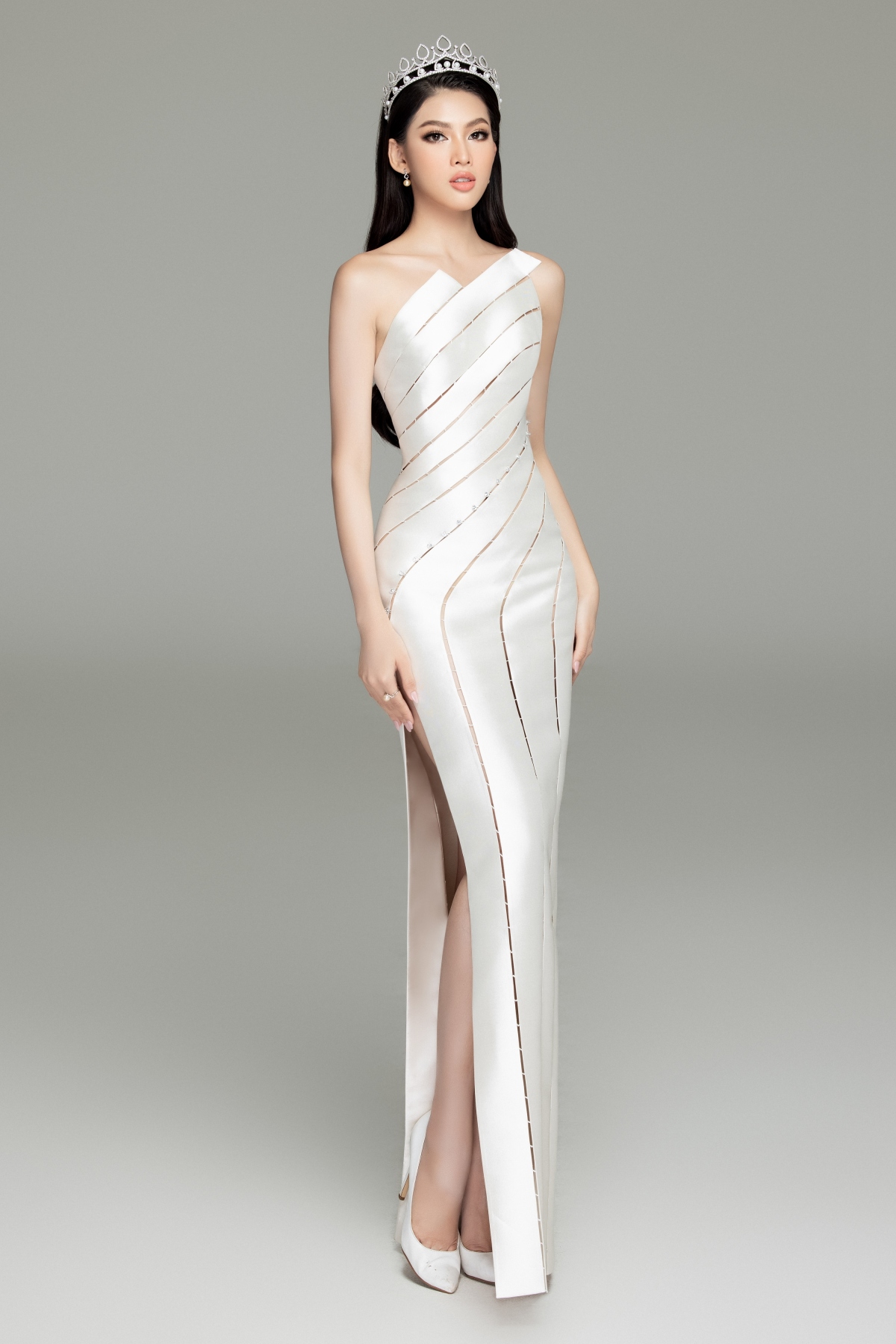 đầm váy dạ hội ngắn cao cấp màu xám trắng DH 068