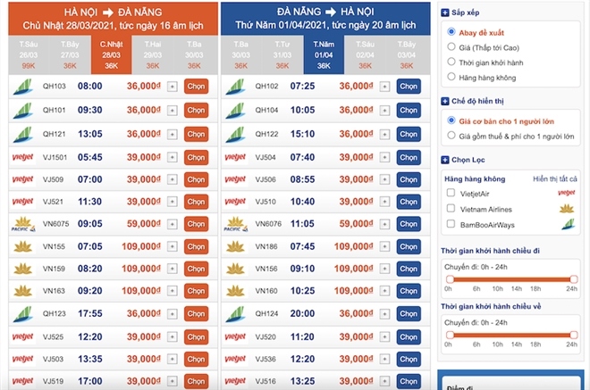 Khảo sát giá vé máy bay Hà Nội - Đà Nẵng dịp nghỉ lễ 30/4 - 1/5.