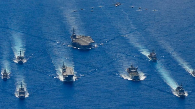Một cuộc diễn tập thường niên của hải quân các nước nhóm “Bộ Tứ”. Ảnh: AP.