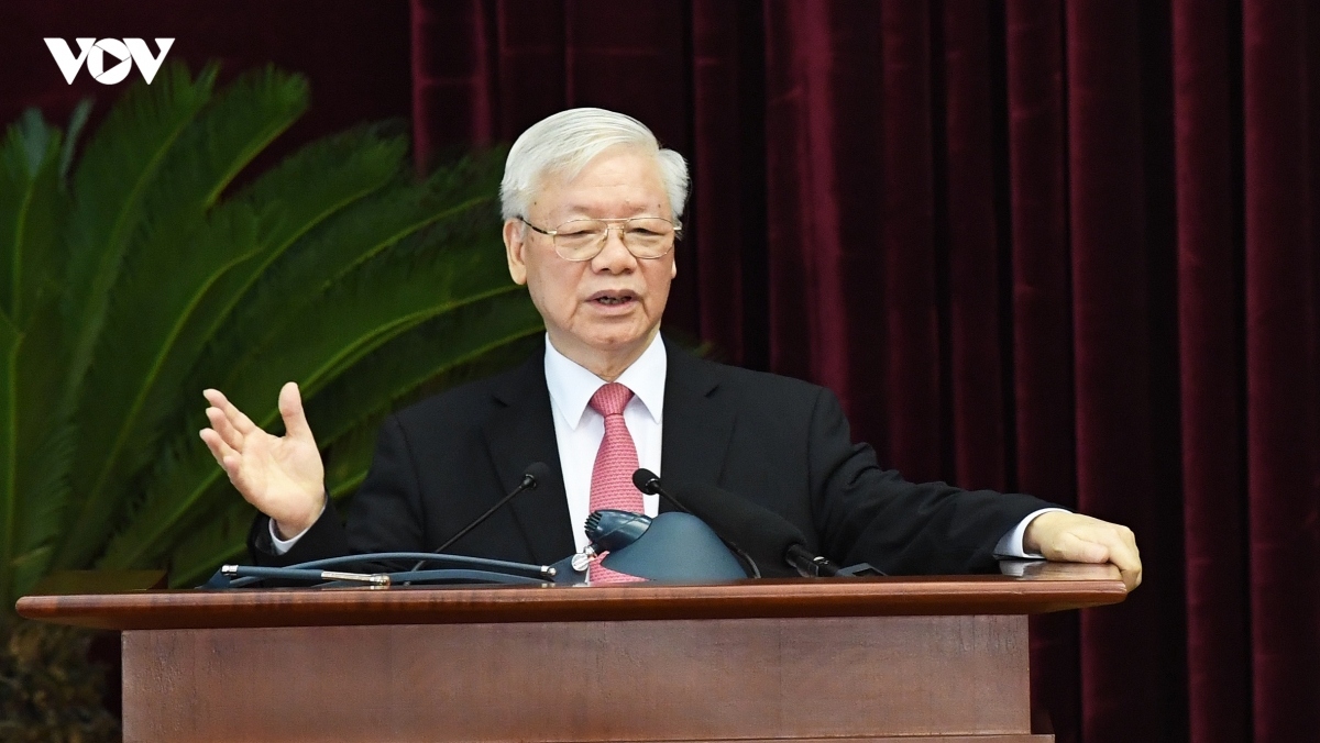 Party General Secretary and State President Nguyen Phu Trong addresses the conference,