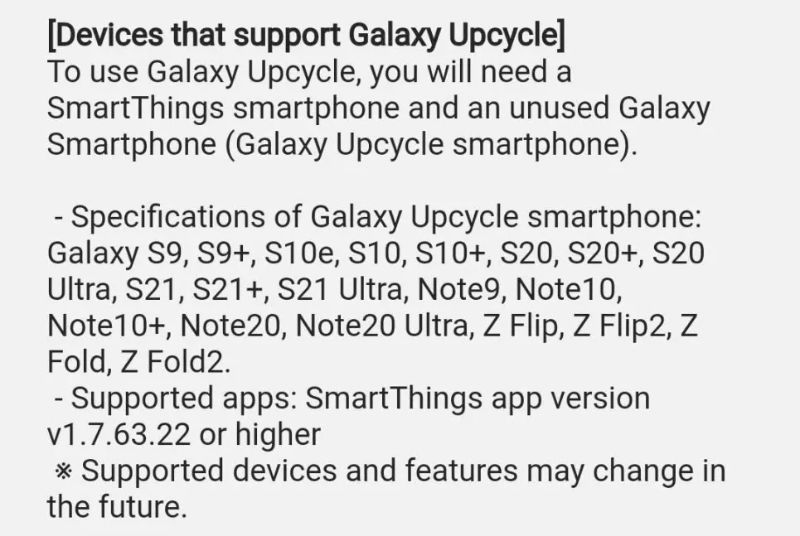 Danh sách các thiết bị của Samsung hỗ trợ Galaxy Upcycling.