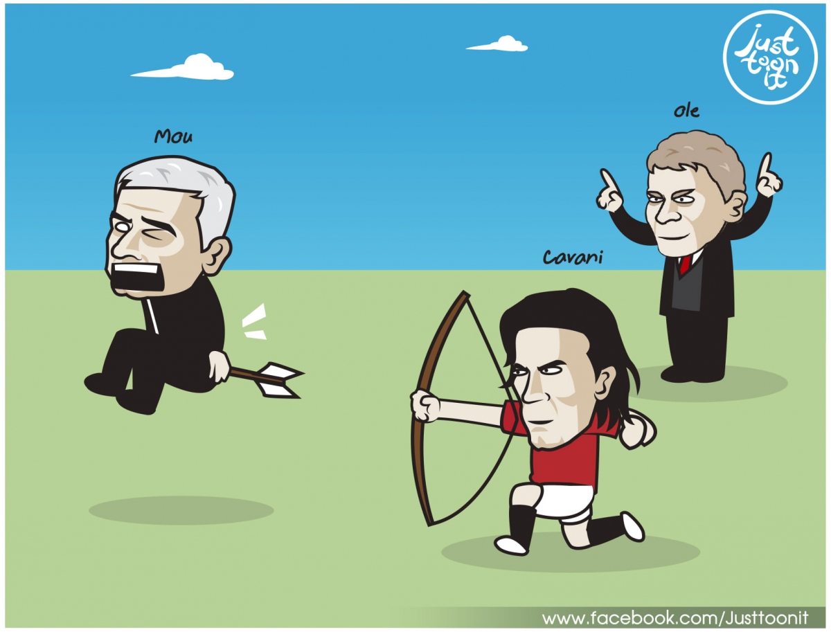 Cavani bắn hạ HLV Mourinho và Gà trống.