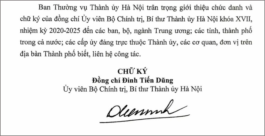 thanh uy ha noi gioi thieu chu ky cua tan bi thu Dinh tien dung hinh anh 1