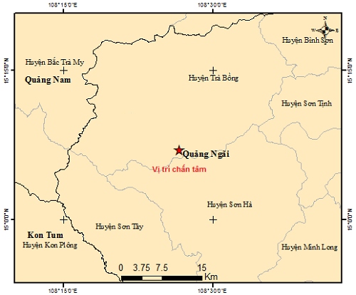 Vị trí trận động đất thứ 2.