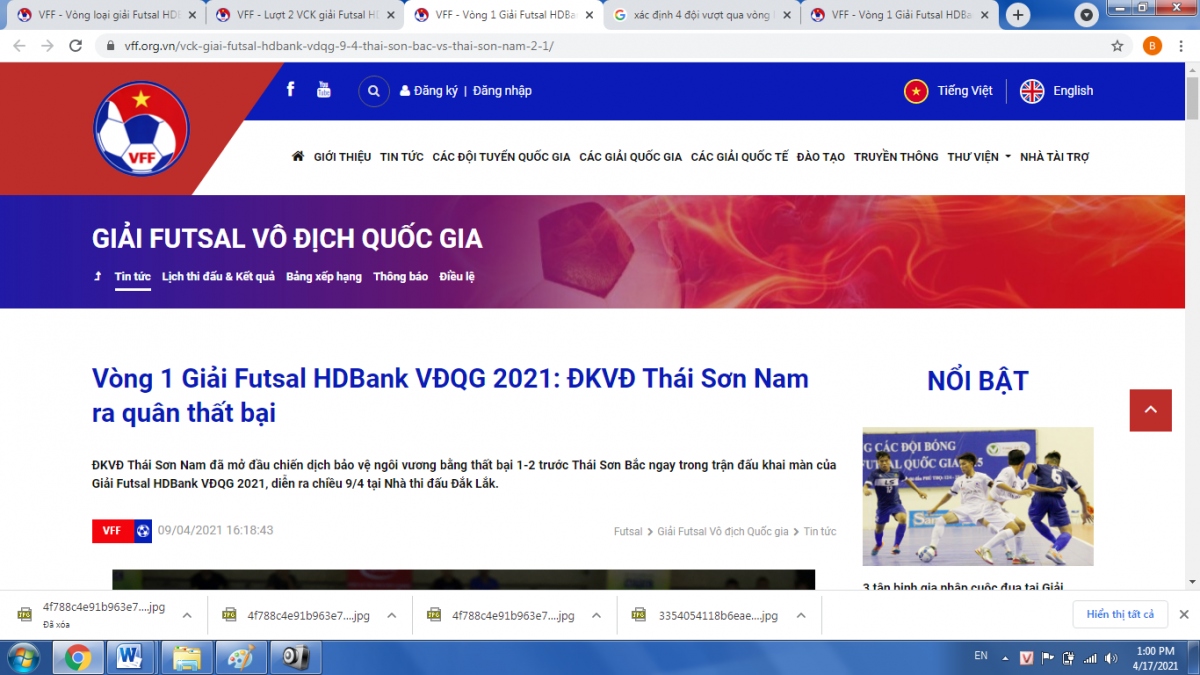 Website của Liên đoàn Bóng đá Việt Nam.